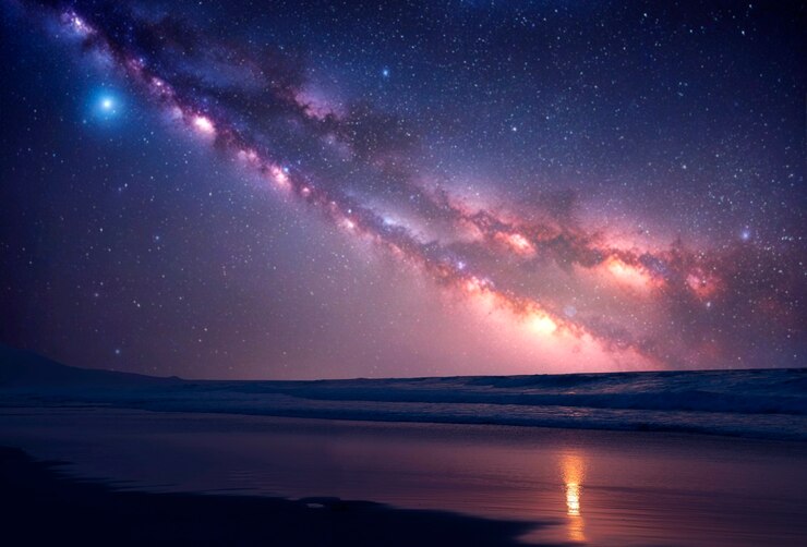 Photo 夜のビーチの星空のコラージュ