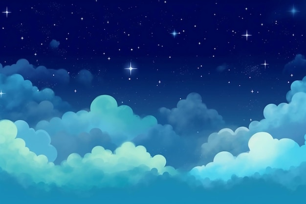 Starry Sky Above the Clouds Cute Sky Background Illustration Material