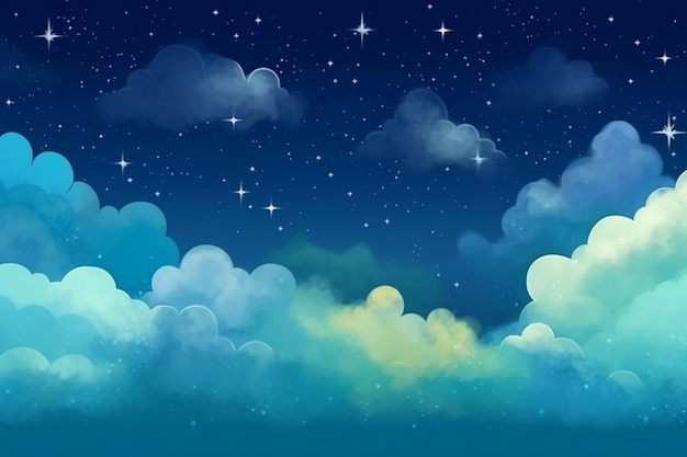 雲の上の星空 かわいい空の背景イラスト素材