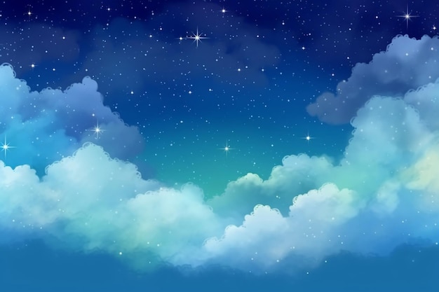 구름 위의 밤하늘 귀여운 하늘 배경 일러스트 소재