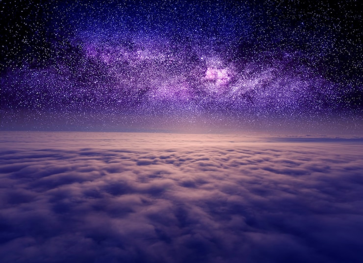 Photo starry sky above the clouds, mystical magical atmosphere.