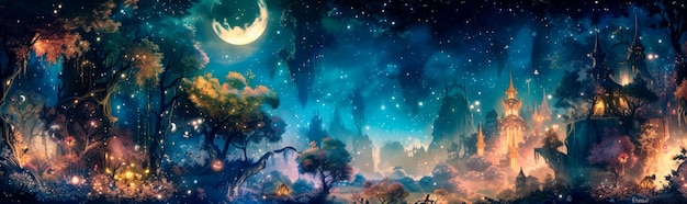 星空の夢は月の光の下で魔法のような冒険をします