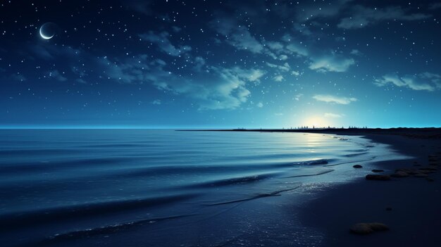 Photo starry sky in hazy beachside scenery background