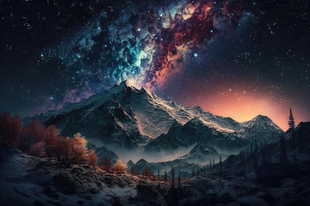 Starry sky mountain Illustration AI Generative