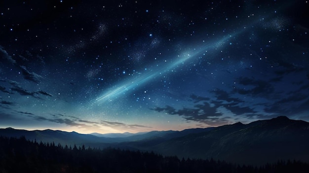 a starry sky over a mountain range.