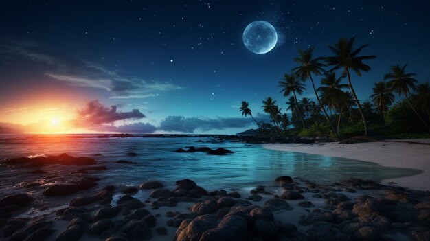 Photo starry sky in oceanfront paradise background