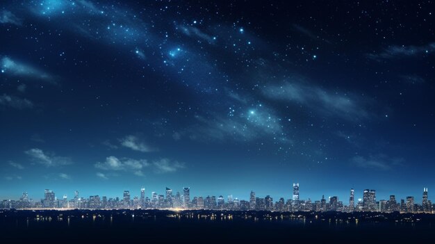 사진 도시 지평선 위 의 별빛 하늘 배경