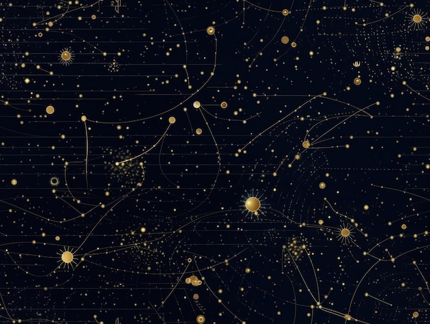 Starry sky space background seamless pattern in dark blue and green colors created with Generative AI technology