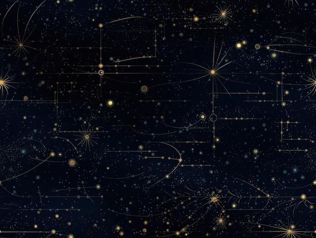 Starry sky space background seamless pattern in dark blue and green colors created with Generative AI technology