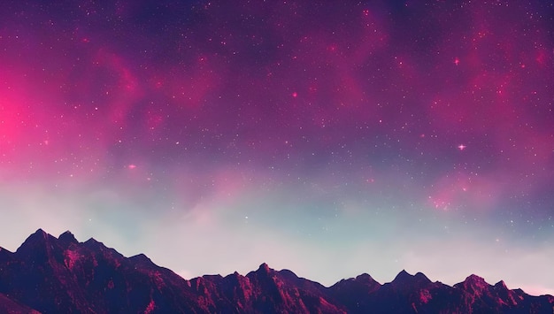 Photo a starry sky with mountains and a purple sky with stars