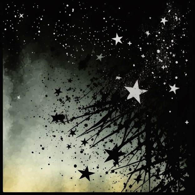 starry sky with stars and a tree branch in the foreground generative ai