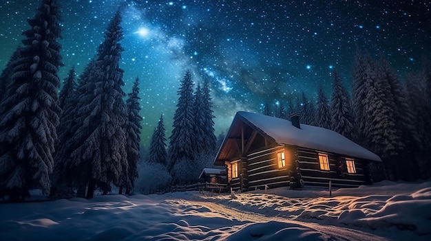 Photo starry winter night dark sky over a tranquil landscape