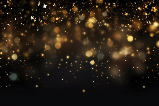 Stars background glitter lights gold and black de focused