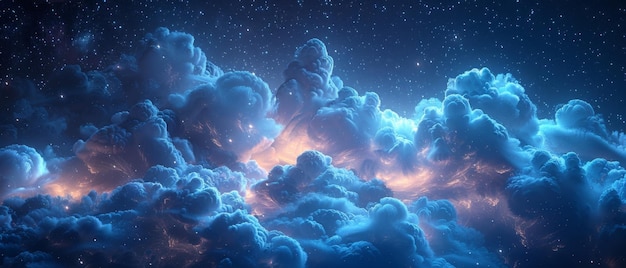 Stars in a black deep blue night sky Cumulus clouds Moonlights Background Astrology astronomy science fiction fantasy dream Storm front Dramatic Wide banner Panoramic