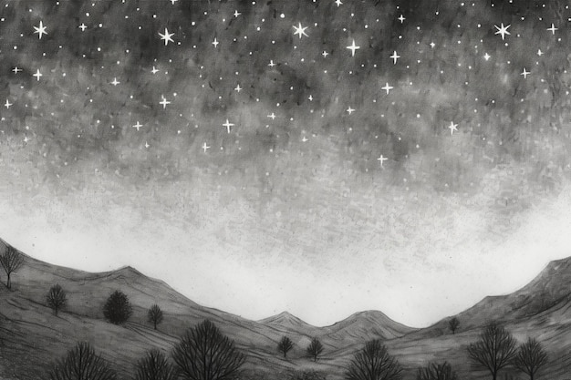 Stars fresh sky with star plain minimal sketchy pencil sketch style black and white AI genera