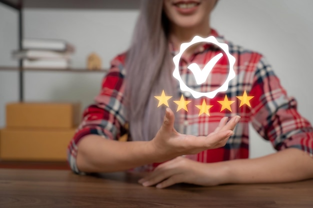 Stars on the hand Rating after service Appraisal Business rating conceptxDxA