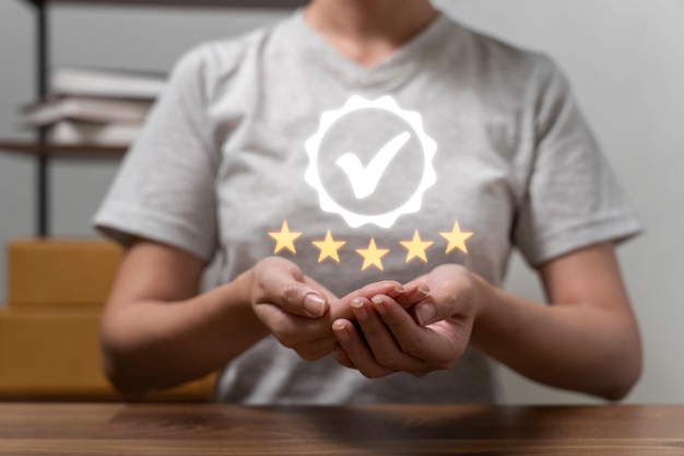 Stars on the hand Rating after service Appraisal Business rating conceptxDxA