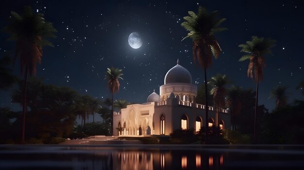 Photo stars illuminate the mosque creating a celestial sanctuary below