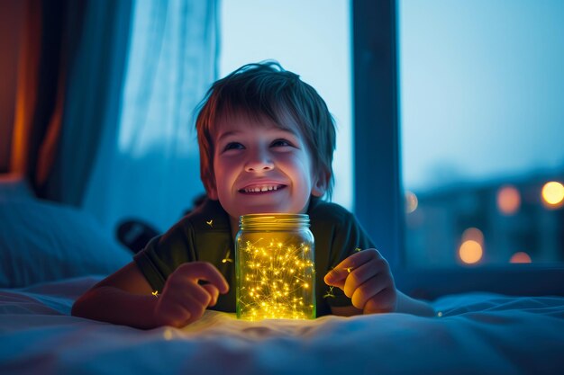 Stars in a Jar Childs Smile with Firefly Companions