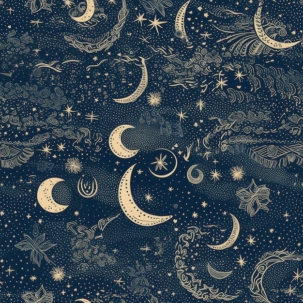 Звезды и луна бесшовный рисунок плитки, созданный с генеративным ИИ