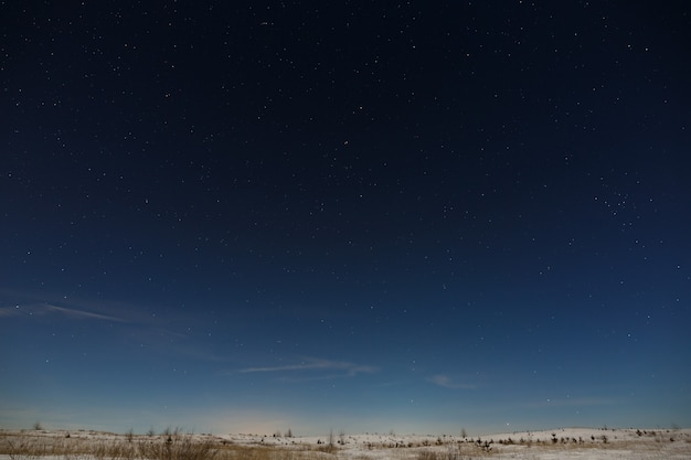 雪に覆われた平原の夜空に星が。