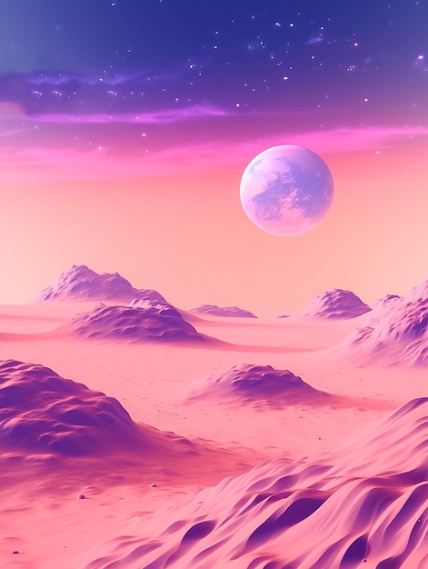 Stars and planets lay in the distance with moons and stars soft dreamy pastel Ai generated