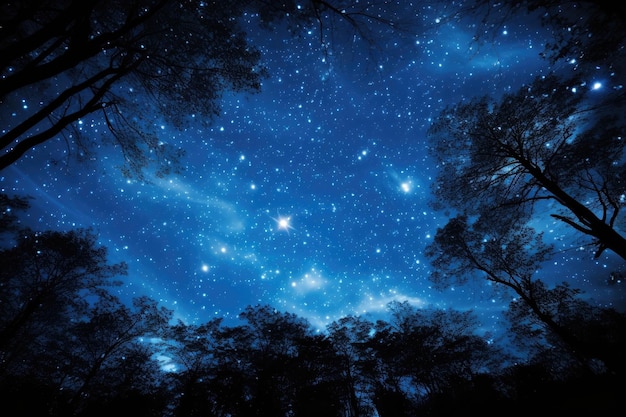 stars in the sky above trees