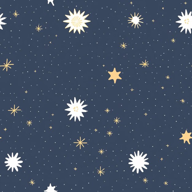 stars and snowflakes on a dark blue background with white dots generative ai