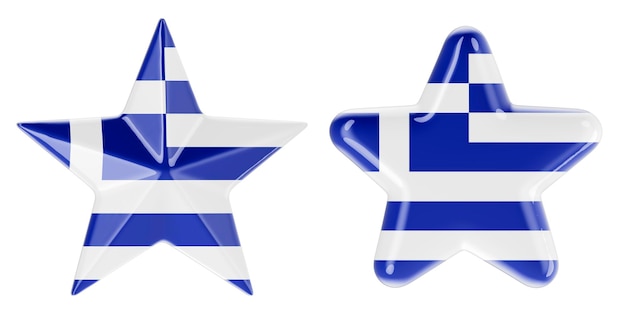 ギリシャの旗の 3 D レンダリングの星