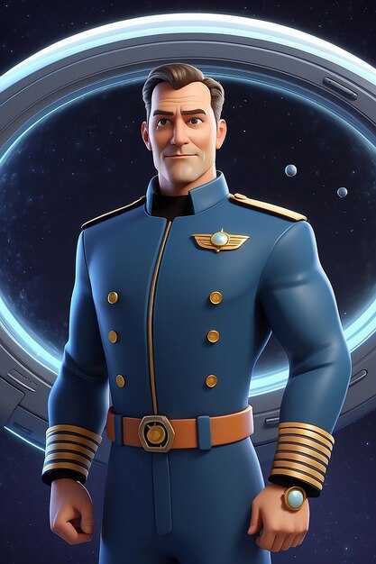 Капитан звездного корабля мультфильмный персонаж 3D анимационное иллюстрационное руководство