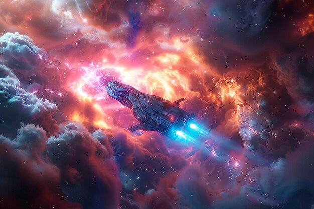 Premium Photo  Starship crew navigating through a cosmic storm wi