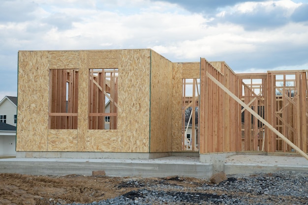 Start of construction of a plywood house new