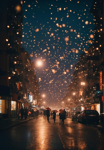 Start falling snow in the street
