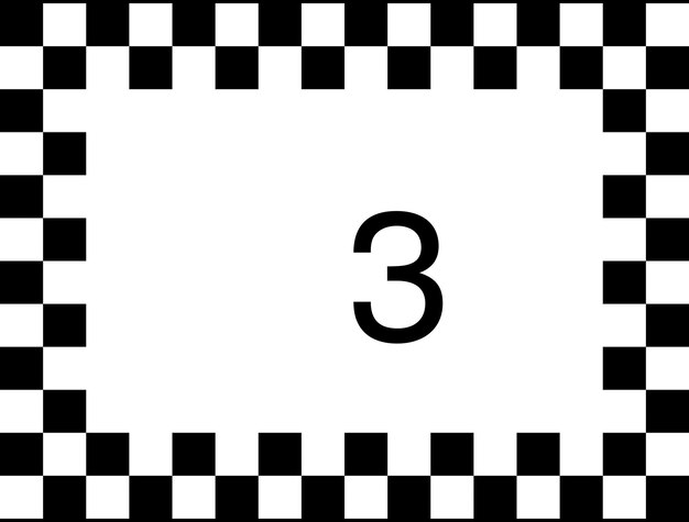 A start numbers three a back and white checkered pattern and white rectangle center