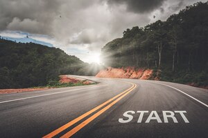 Photo start point on the road of business or your life success. the beginning to victory.