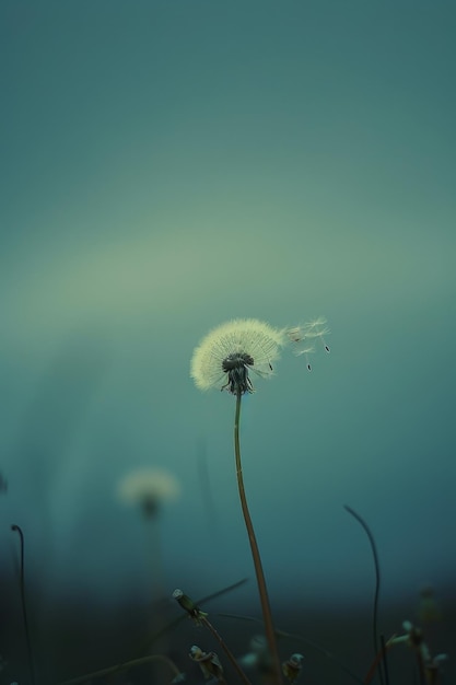 The Start of Something New A Single Dandelion Seed Head Against a Springtime Sky