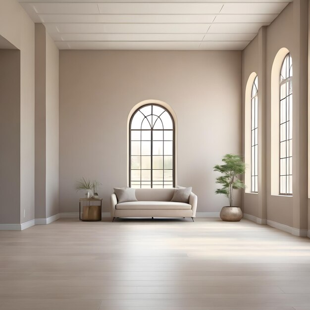 Photo start with a base image of an empty room with neutral walls and flooring