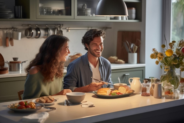 Start Your Morning with a Delightful Breakfast Join this Blissful Couple at the Kitchen Bench