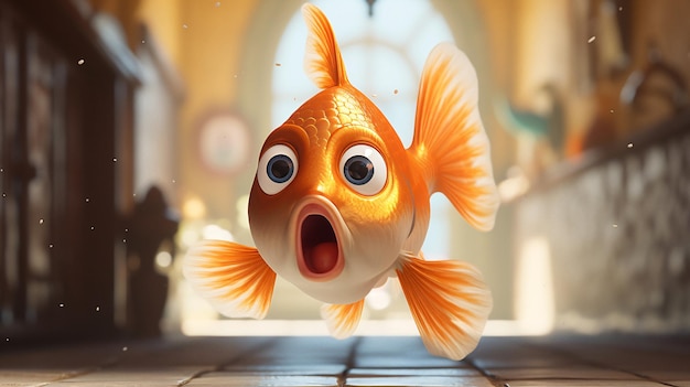 Startled Goldfish with Wide Eyes and Open Mouth Easily Discoverable Stock Image with Generative AI