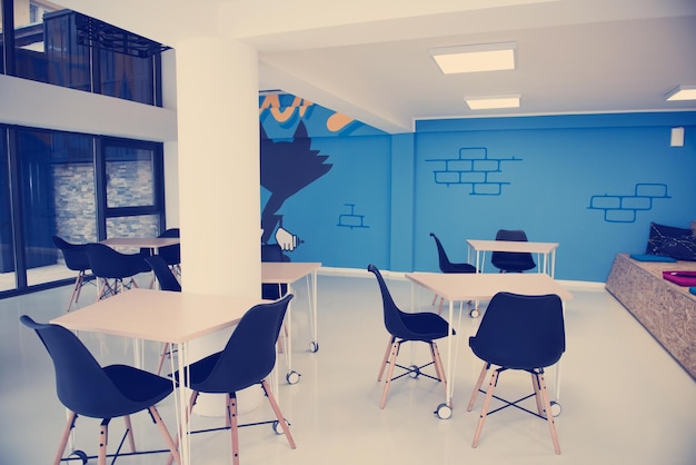 startup business office interior details, bright modern working space