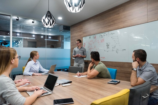 startup business team brainstorming on meeting   working on laptop and tablet computer