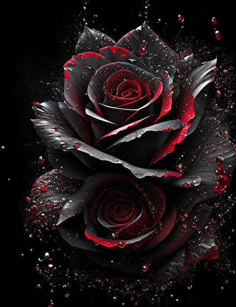 stary black red Rose flower splash arts aesthetic for Tshirt design highly detailed darktone