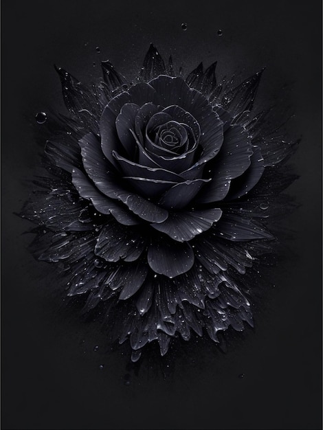 stary black Rose flower splash arts aesthetic for Tshirt design highly detailed darktone