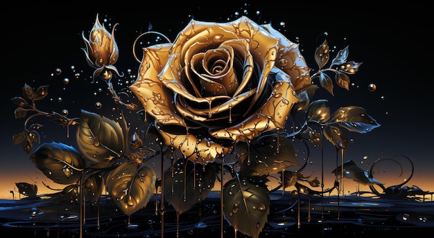 Stary black Rose flower splash arts