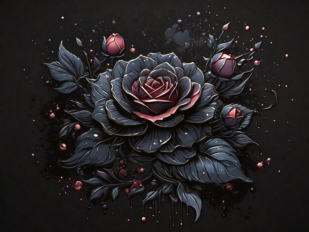 Photo stary blackrose flower splash arts aesthetic for tshirt design highly detailed darktone