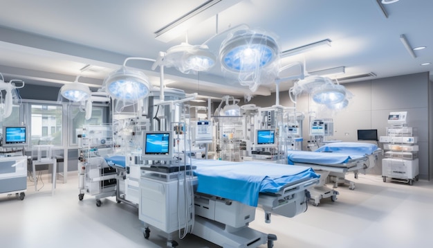 Photo state of the art medical equipment and advanced devices in a modern operating room setting