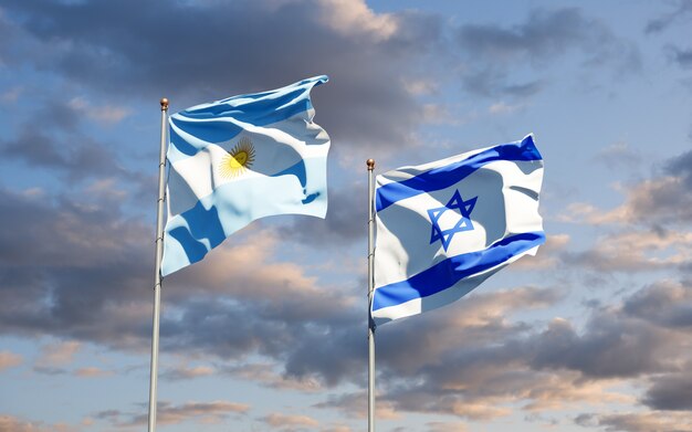 state flags of Israel and Argentina together on sky background