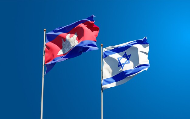 state flags of Israel and Cambodia together on sky background