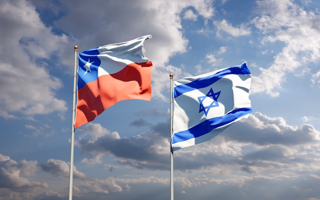 state flags of Israel and Chile together on sky background