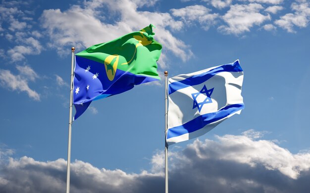 state flags of Israel and Christmas Island together on sky background